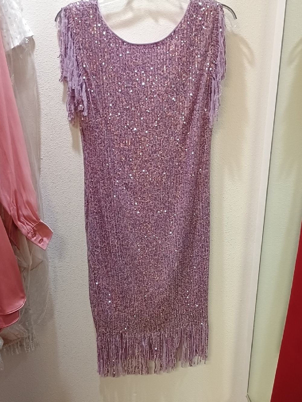 Lavender Sequin Fringe Shift Dress